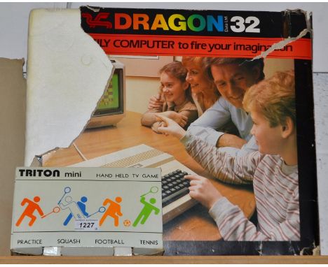 Vintage Computing, a Dragon 32 family computer, boxed;  a Triton Mini hand held TV game, boxed (2)