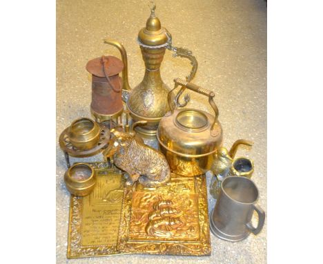 Metalware - a Davies, Kirkby Type 2 colliery lamp; a coffee pot; panels; etc.; quantity
