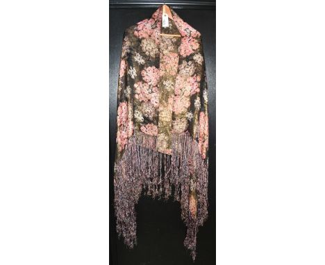 Vintage costume - A 1920`s lame shawl, gold metallic thread and flowers.
