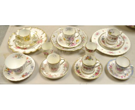 Tableware - A Royal Crown Derby Green Derby Panel coffee cans & saucer, others Posies, et;  Royal Worcester; Crown Staffordsh