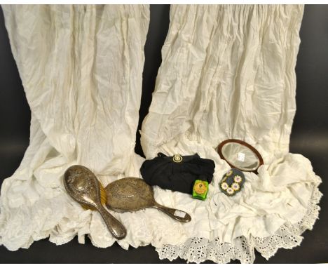 Vintage Fashion - an Edwardian christening gown; another, a silver backed hand mirror brush; evening bag; etc.