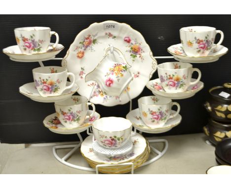 A Royal Crown Derby Posies pattern twenty one piece six setting tea service, including cake plate