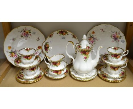 Tableware - a Royal Albert Old Country Roses teapot, four cups and saucers, side plates, etc.; a quantity of Royal Crown Derb