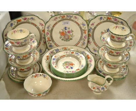 A Coupland Spode Chinese Rose pattern tea service for six; a corresponding  fruit set. 