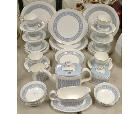 A Royal Doulton Counterpoint pattern dinner and tea service, including plates, bowls, teapot, sugar bowl, etc.; quantity