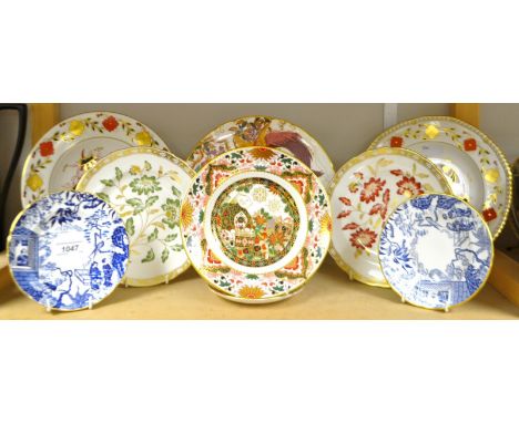 Royal Crown Derby - an Asian Rose plate; others, Avesbury, Green Panel Mikado, Christmas plate; etc. (9)