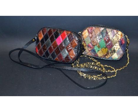 A vintage snake skin panel hand bag; another (2)