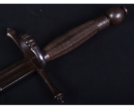 An early 19th Century left handed / parrying dagger. The dagger having a globular pommel with flat top and a wire bound grip.