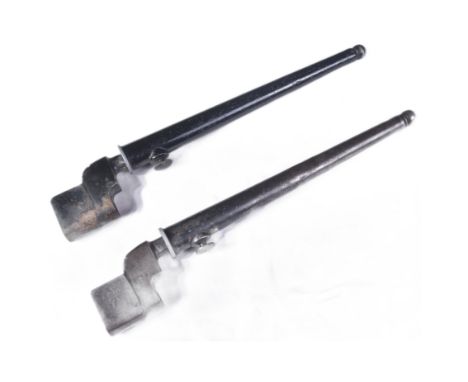 Two WWII Second World War British Army No. 4 MKII spike bayonets. Typical form with hallow sockets and tubular spiked blades.