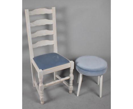 A White Painted Ladder back Chair and a Circular Stool 
