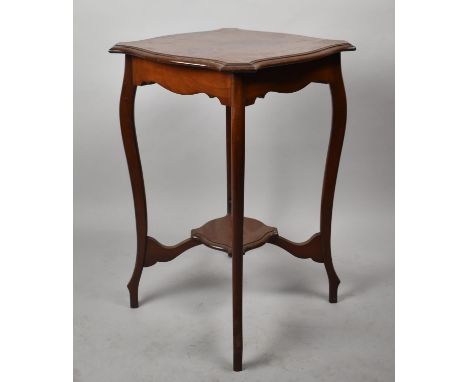 An Edwardian Mahogany Square Topped Occasional Table on Extended Cabriole Supports with Stretcher Shelf 