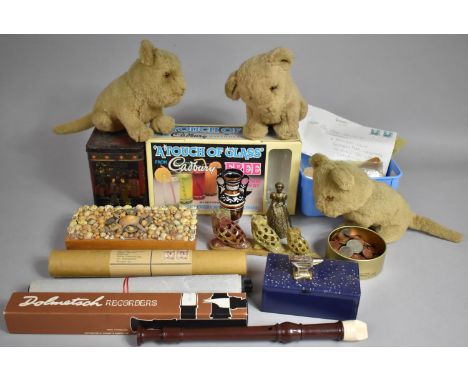 A Collection of Vintage Sundries to Include Soft Toys, Tin, Shell Cover Box etc 