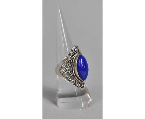 A Ladies Silver Dressing Ring with Blue Stone, Stamped 925 