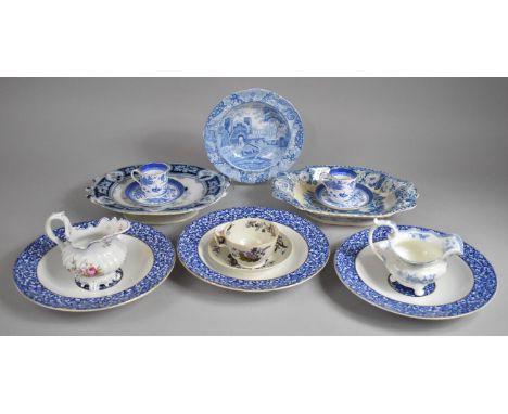 A Collection of Various 19th Century and Later Blue and White Iems to comprise Three Worcester Bowls (Circa 1877), Staffordsh