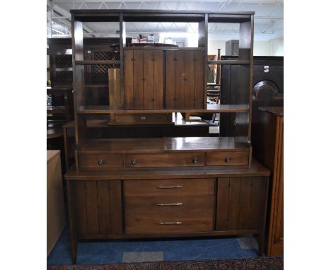 A 1970's Sideboard/Dresser the Base Section with Three Centre Drawers Flanked by Cupboards, Raised Shelf Section with Three D