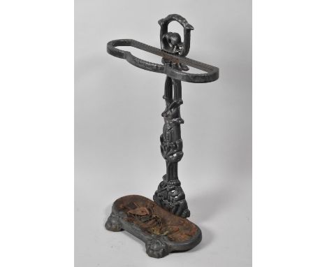 A Reproduction Cast Iron Stick Stand in the Coalbrookdale Style with Fixed Drip Tray, 61cm high 