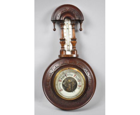 A Late Victorian/Edwardian Mahogany Wall Hanging Aneroid Barometer with Thermometer, 35cm high 
