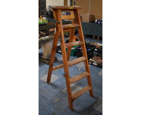 A Vintage Wooden Five Step Stepladder by A Bratt &amp; Son 