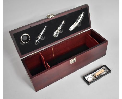 A Modern Mahogany Effect Wine Bottle Case Containing Accessories to Include Drip Ring, Wine Saver Corks, Corkscrew/Penknife T