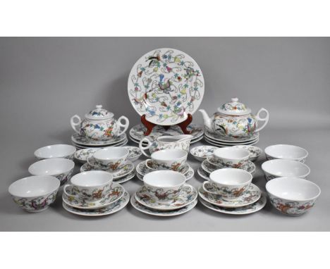 A Chinese Famille Rose Decorated Tea Set with Signed Floral and Butterfly Decoration to comprise Six Cups, Saucers and Side P