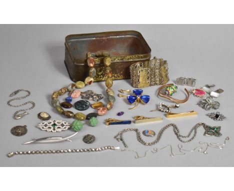 A Collection of Vintage Costume Jewellery to Include Filigree Bangle, Polished Stone Necklaces, Brooches etc 