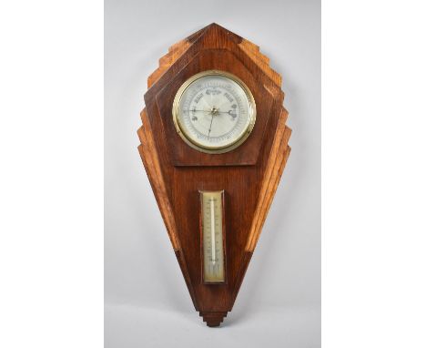 An Art Deco Wall Hanging Barometer/Thermometer of Triangular Form, 54cm high 