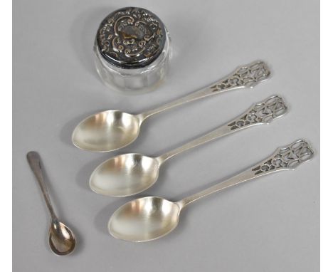 A Collection of Three Silver Teaspoons with Pierced Lettered Terminals 'NMGC' Hallmarked for Sheffield 1954 Together with a S