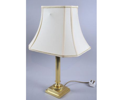 A Modern Brass Corinthian Column Table Lamp and Shade with Short Lead, 60cm Overall 