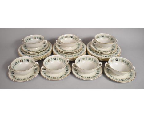 A Collection of Royal Doulton Tapestry Pattern China to Comprise Seven Two Handled Soup Bowls, Thirteen Saucers and Twelve Sm