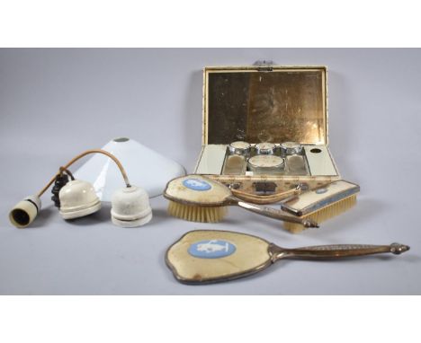 A Collection of Sundries to Include Part Dressing Table Set with Jasperware Mounts, Vintage Light Fittings and Single Shade e