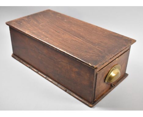 A Vintage Wooden Shop Till with Fitted Drawer Having Brass Handle, 48cm Long and 25cm Wide, Complete with Key 
