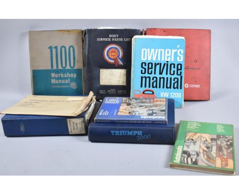 A Collection of Vintage Vehicle Workshop Manuals to Include Triumph 2000, Midget MK III, Hunter Range, BMC1100 