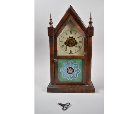 A Late 19th/Early 20th Century American Mantle Alarm Clock of Architectural Form, 38cm high 