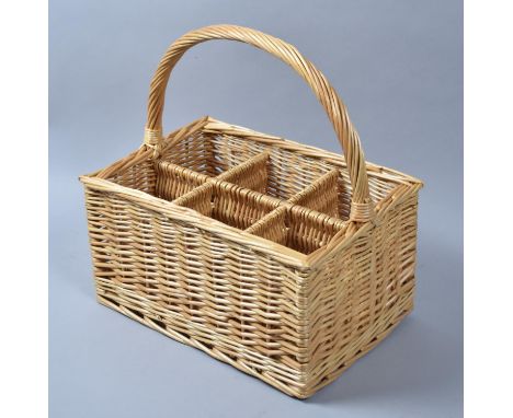 A Modern Wicker Six Bottle Wine Carrier, 35cm Long 