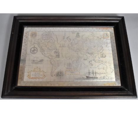 A Framed Silver Royal Geographical Society Map of the World with Documentation and Certificate, 56x37cm 