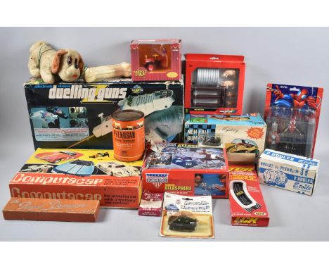 A Collection of Vintage Toys and Games to Include Computacar, Duelling Guns, Bump-n-go Car, Britains Sets, Spider man etc 