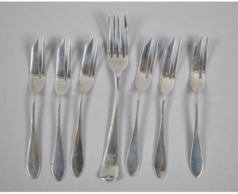 A Six Silver Cake Forks, Hallmarked for Birmingham 1925 by William Hair Haseler Together with a Silver Fork Hallmarked Cheste