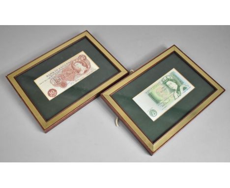 A Framed Vintage Ten Shilling Note and a One Pound Note 
