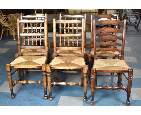 A Set of Four Plus Two Spindle and Ladder Back Dining Chairs 
