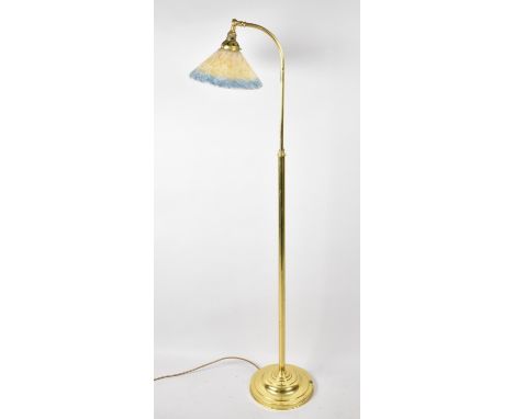 A Modern Rise and Fall Standard Lamp with Opaque Glass Shade 