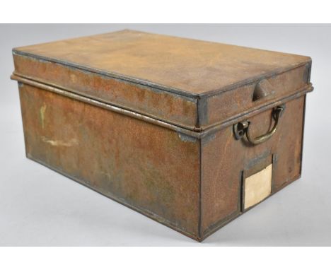 A Vintage Metal Filing Box with Hinged Lid and Brass Carrying Handle, 25x41x20cm high 