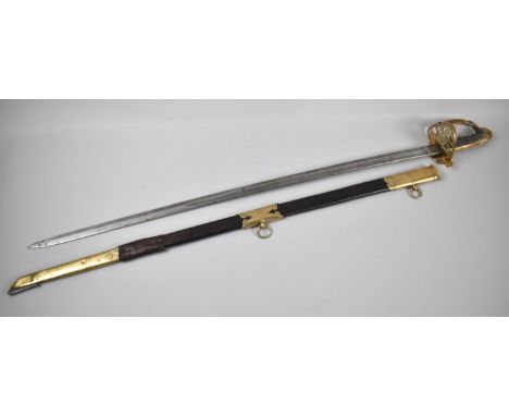 A Victorian 1822 Pattern Infantry Officers Sword with Etched Blade, Brass Hilt and Wired Shagreen Handle and Brass Mounted Le