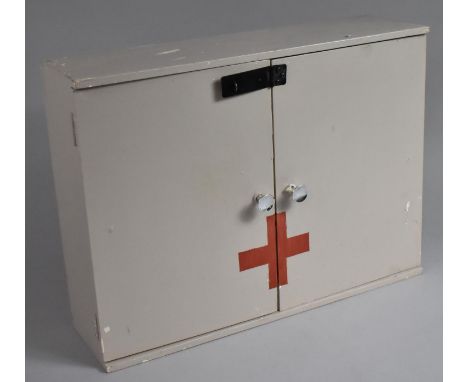 A Vintage Wooden Painted First Aid Wall Hanging Cabinet, 51cm wide 