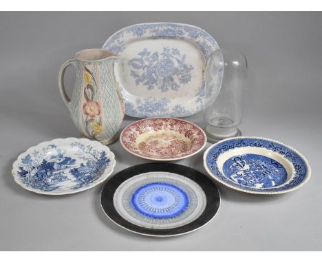 A Collection of Various Transfer Printed Items to comprise Bowl, Platter, Plate Etc together with a Burslem Jug and Glass Can