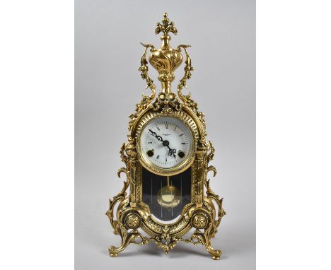 A Franz Hermle Brass Mantle Clock of Ornate Form with Two Handled Vase Pediment, 41cm High 