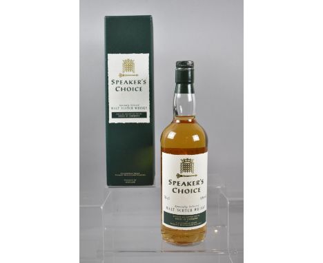 A Single Bottle of Speaker's Choice Malt Scotch Whisky Bottled for the House of Commons by Caledonian Malt, with Cardboard Co