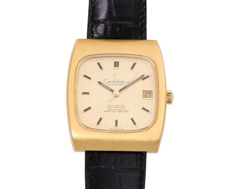 OMEGA Vintage Constellation Chronometer Ref. 166.058 Herrenarmbanduhr. Edelstahlgehäuse vergoldet. Lederband mit original Ome