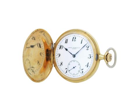 PATEK PHILIPPE Savonette Taschenuhr ca. 1910-1915. 18K Gelbgold mit goldenem Staubschutzdeckel. Gehäuse-Nr. 275733. Vergoldet