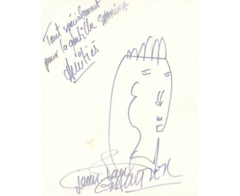 GAULTIER JEAN PAUL: (1952- ) French Haute Couture Fashion Designer. Signed and inscribed, including sketch, 6 x 8 photograph 