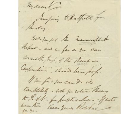 PEEL ROBERT: (1788- 1850) British Prime Minister 1834- 35 & 1841- 46. A.L.S., Rob Peel, one page, small 8vo, n.p., n.d., to `